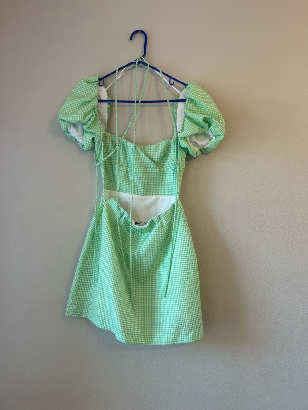 Zara Pastel Green Gingham Puff-Sleeve Mini Dress - Picture 9 of 12